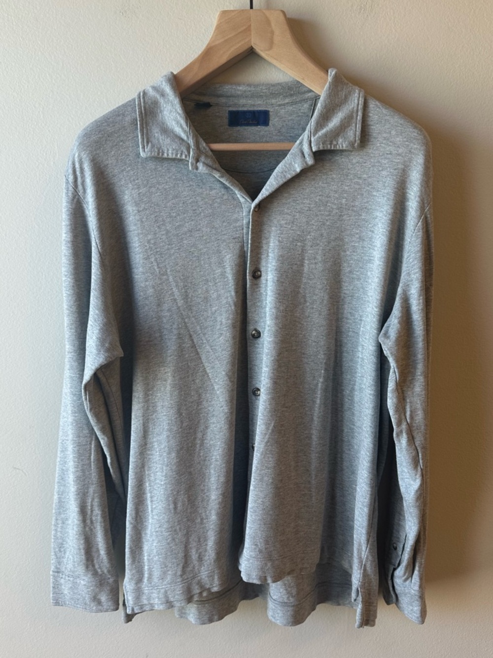 David Donahue Light Gray Jersey Button-Up Long Sleeve Shirt Size XL